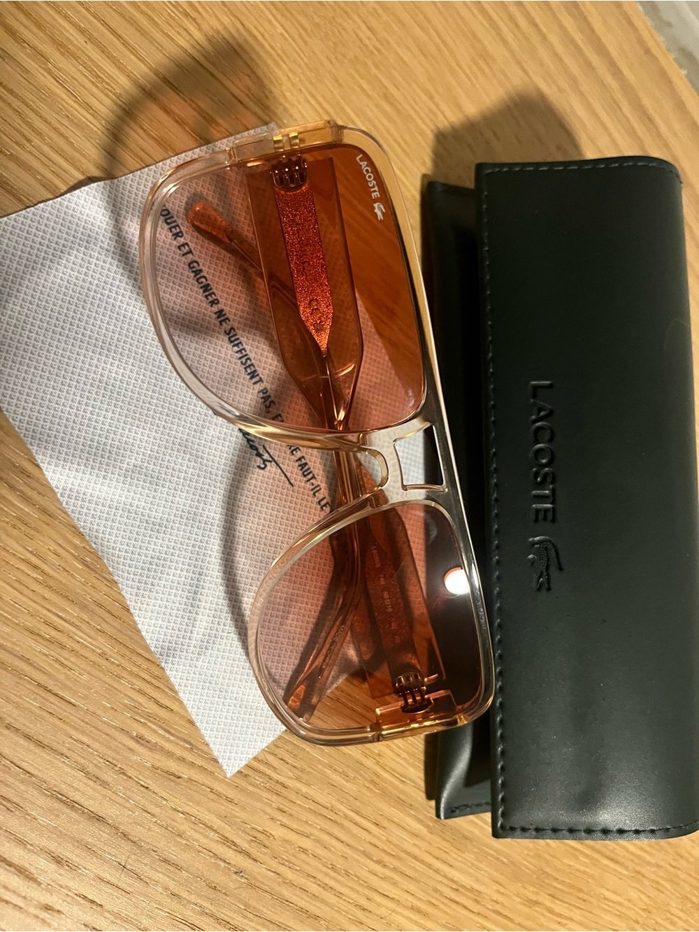 Lacoste Translucent Amber Brown Rectangular Sunglasses
